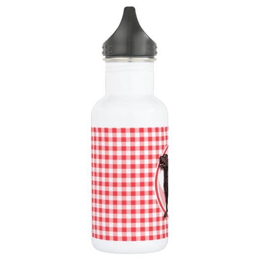 Schokolade Labrador; Rot und Weiß Gingham Edelstahlflasche (Links)