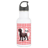 Schokolade Labrador; Rot und Weiß Gingham Edelstahlflasche (Vorderseite)
