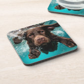 Schokolade Labrador Schwimmen unter Wasser Getränkeuntersetzer (Linke Seite)