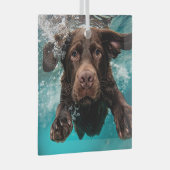 Schokolade Labrador Schwimmen unter Wasser Ornament Aus Glas (Vorderseite Rechts)