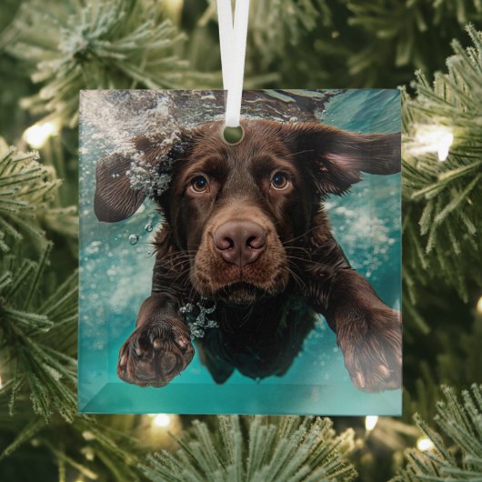 Schokolade Labrador Schwimmen unter Wasser Ornament Aus Glas (Insitu)