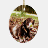 Schokolade-Labrador-Spiel mit Ball Keramikornament (Rechts)