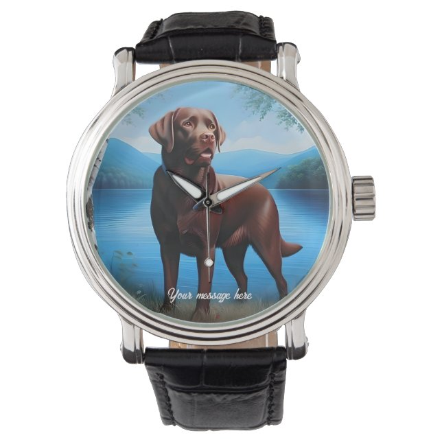 Schokolade Labrador und Blauer See Armbanduhr (Vorderseite)