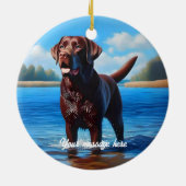 Schokolade Labrador und Blauer See Keramik Ornament (Hinten)