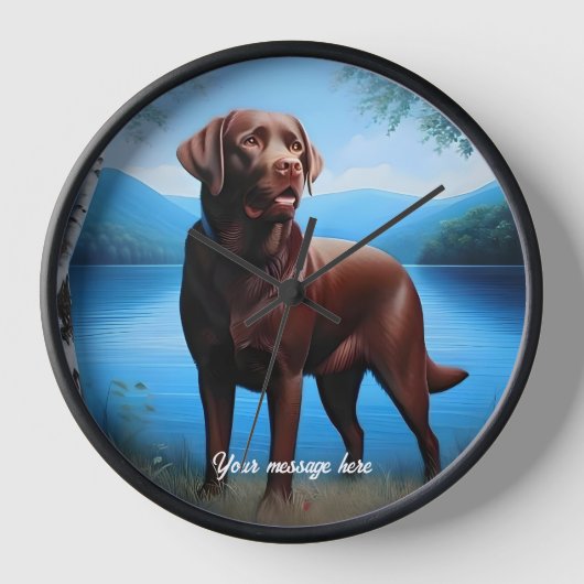 Schokolade Labrador und Blauer See Uhr (Vorderseite)