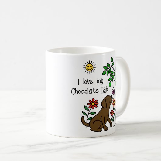 Schokolade Labrador und grüne Tasse (VorderseiteRechts)