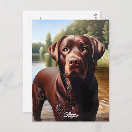 Schokolade Labrador und See Postkarte (Vorne/Hinten)