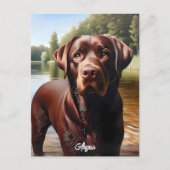 Schokolade Labrador und See Postkarte (Vorderseite)