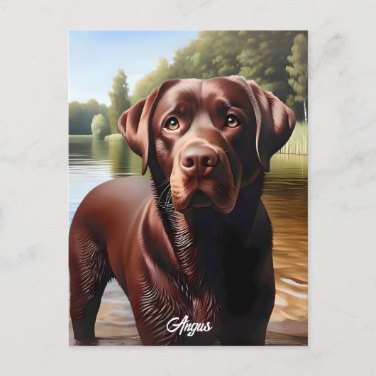 Schokolade Labrador und See Postkarte (Vorderseite)