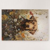 Schokolade Labrador und Wildblumen Puzzle (Horizontal)