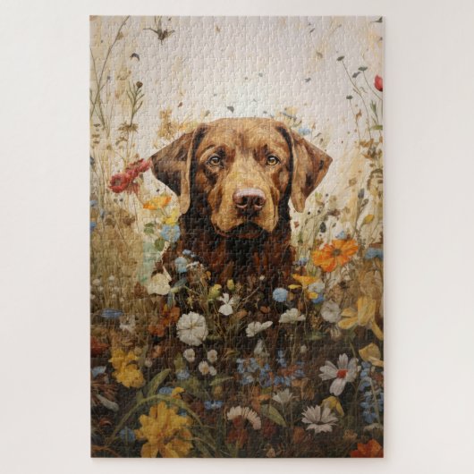 Schokolade Labrador und Wildblumen Puzzle (Vertikal)