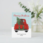 Schokolade Labrador Vintage Weihnachtswagen Feiertagskarte (Stehend Vorderseite)