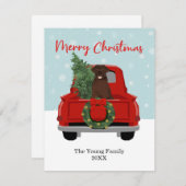 Schokolade Labrador Vintage Weihnachtswagen Feiertagskarte (Vorne/Hinten)