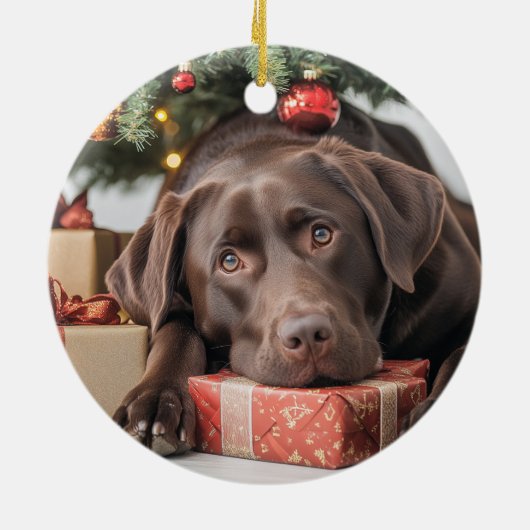 Schokolade Labrador Weihnachten Keramik Ornament (Hinten)
