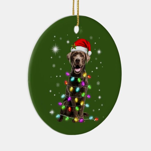 Schokolade Labrador Weihnachtsmannmütze Weihnachts Keramik Ornament (Rechts)