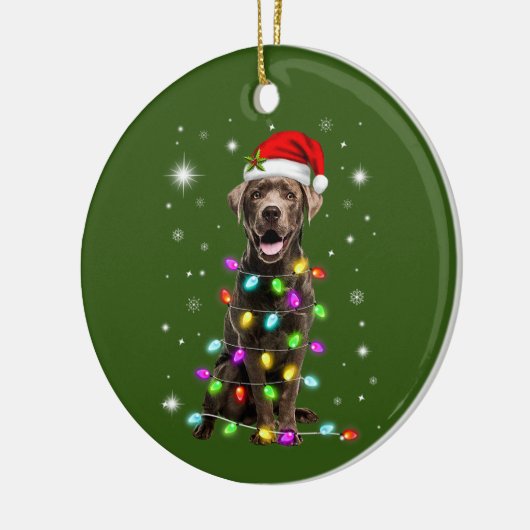 Schokolade Labrador Weihnachtsmannmütze Weihnachts Keramik Ornament (Links)