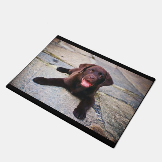 Schokolade-Labrador-Welpe Fußmatte (Schrägansicht)