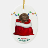 Schokolade Labrador Welpe in Holiday Gift Bag Keramik Ornament (Vorne)