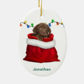 Schokolade Labrador Welpe in Holiday Gift Bag Keramik Ornament (Hinten)