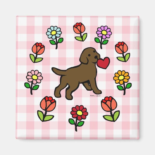 Schokolade Labrador Welpe und Rotes Herz Magnet (Vorne)