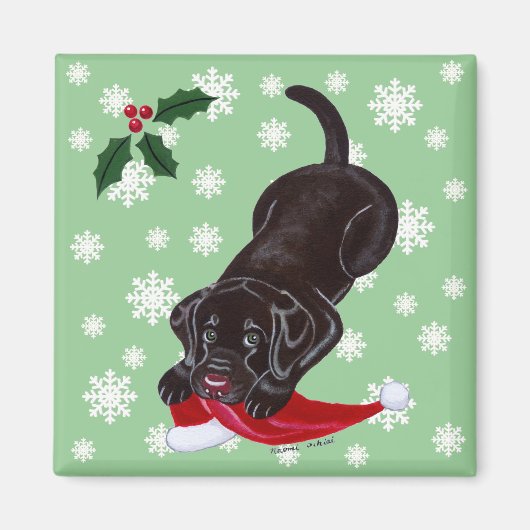 Schokolade Labrador Welpe & Weihnachtsmannmütze We Magnet (Vorne)