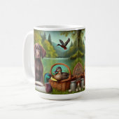 Schokolade Labrador Welppy am See mit Enten Kaffeetasse (Vorderseite Links)