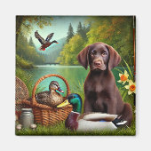 Schokolade Labrador Welppy am See mit Enten Magnet (Vorne)