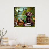 Schokolade Labrador Welppy am See mit Enten Poster (Küche)