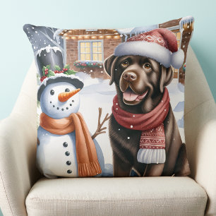 Schokolade Labrador Welppy Dog Snowman Weihnachten Kissen