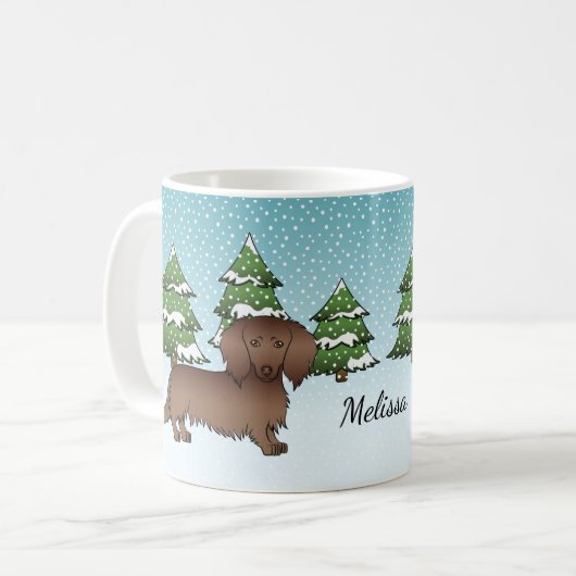 Schokolade Lange Haare Niedliche Dackel - Winterwa Kaffeetasse (Vorderseite Links)