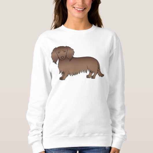 Schokolade Langhaar Dackel Niedlich Cartoon Hund Sweatshirt (Vorderseite)
