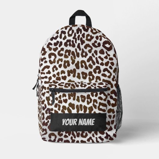 Schokolade Leopard Muster Monogramm Bedruckter Rucksack (Vorderseite)