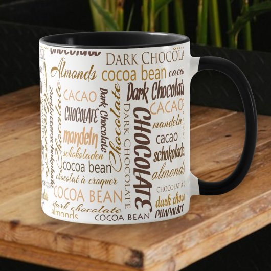 Schokolade Lover Multilingual Typografy Collage Tasse