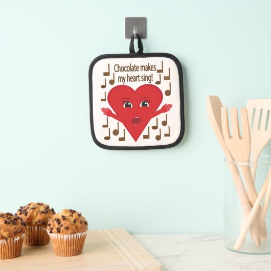 "Schokolade macht mein Herz singen!" Gesangsherz Topflappen (Insitu (Hängend))