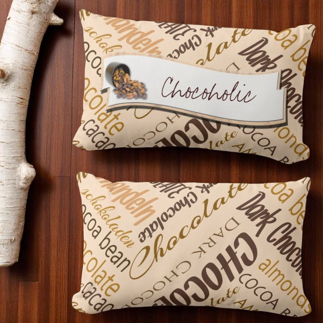 Schokolade, Mandeln und dunkle Schokolade Lendenkissen (front template and back word cloud only pillow)