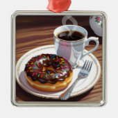 Schokolade Mattiert Donut und Kaffeehauszeit Ornament Aus Metall (Vorne)