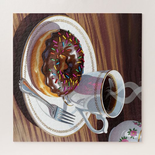 Schokolade, Mattierter Donut und Kaffee Puzzle (Horizontal)