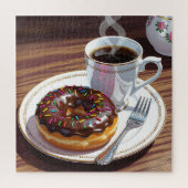 Schokolade, Mattierter Donut und Kaffee Puzzle (Vertikal)