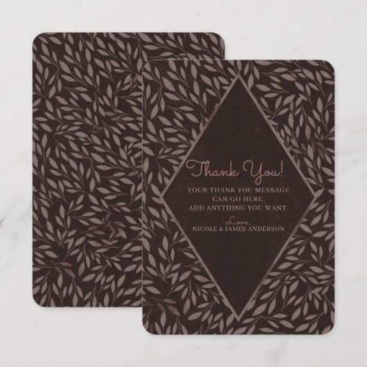 Schokolade Mauve Pink Blätter Botanical Vielen Dan Einladung (Vorne/Hinten)