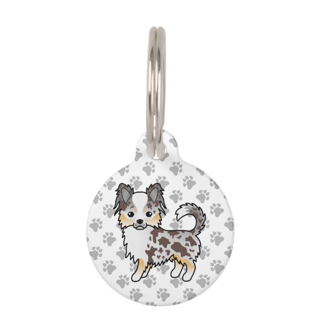 Schokolade Merle Long Coat Chihuahua Cartoon Dog Haustiermarke (Vorderseite)