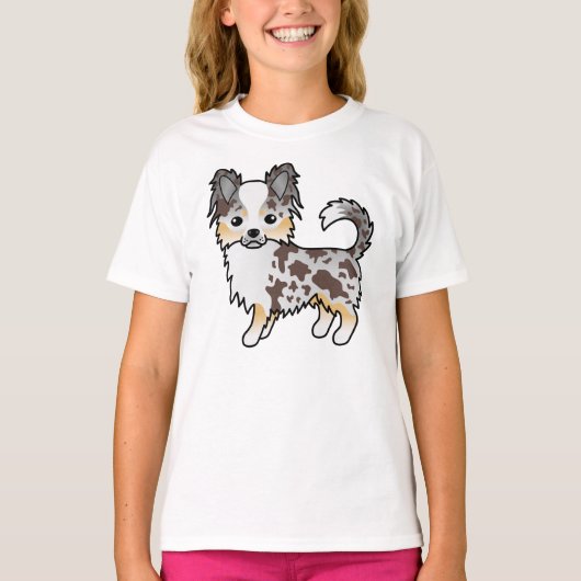Schokolade Merle Long Coat Chihuahua Cartoon Dog T-Shirt (Vorderseite)