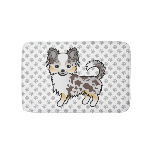 Schokolade, Merle Long Coat Chihuahua Dog & Paws Badematte (Vorderseite)