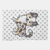 Schokolade, Merle Long Coat Chihuahua Dog & Paws Geschirrtuch (Horizontal)