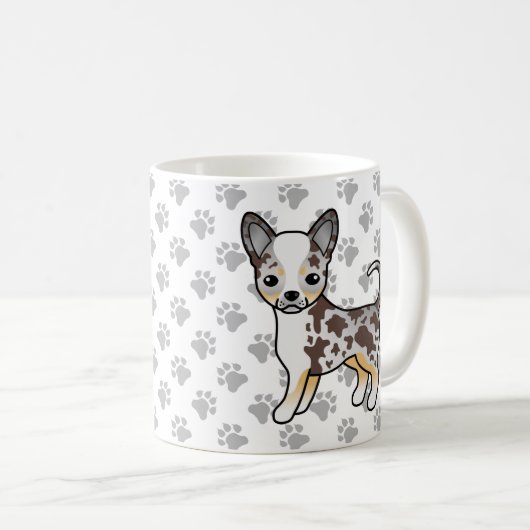 Schokolade Merle Smooth Coat Chihuahua Dog & Paws Kaffeetasse (VorderseiteRechts)