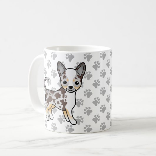 Schokolade Merle Smooth Coat Chihuahua Dog & Paws Kaffeetasse (Vorderseite Links)