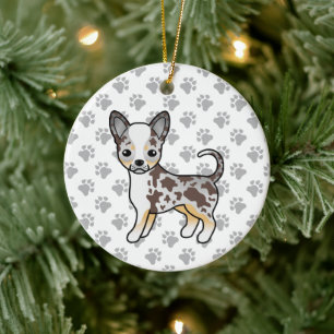 Schokolade Merle Smooth Coat Chihuahua Dog & Paws Keramik Ornament