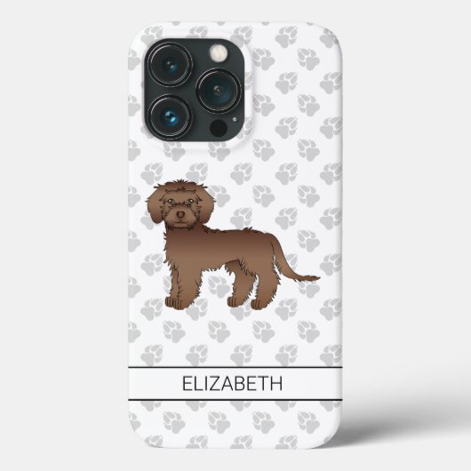Schokolade Mini Goldendoodle Cartoon Dog & Name Case-Mate iPhone Hülle (Rückseite)