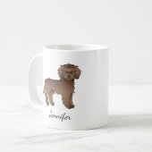 Schokolade Mini Goldendoodle Cartoon Dog & Name Kaffeetasse (Vorderseite Links)