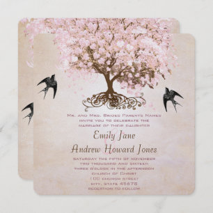 Schokolade Misty Pink Heart Leaf Tree Love Birds Einladung