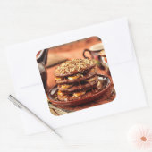 Schokolade mit Bananen und Karamelll Quadratischer Aufkleber (Umschlag)